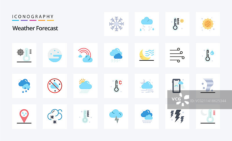 25个天气扁平风格彩色图标包图片素材