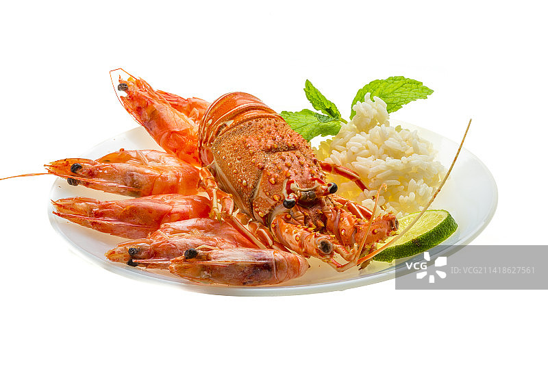 白色背景上的虾特写，罗马尼亚图片素材