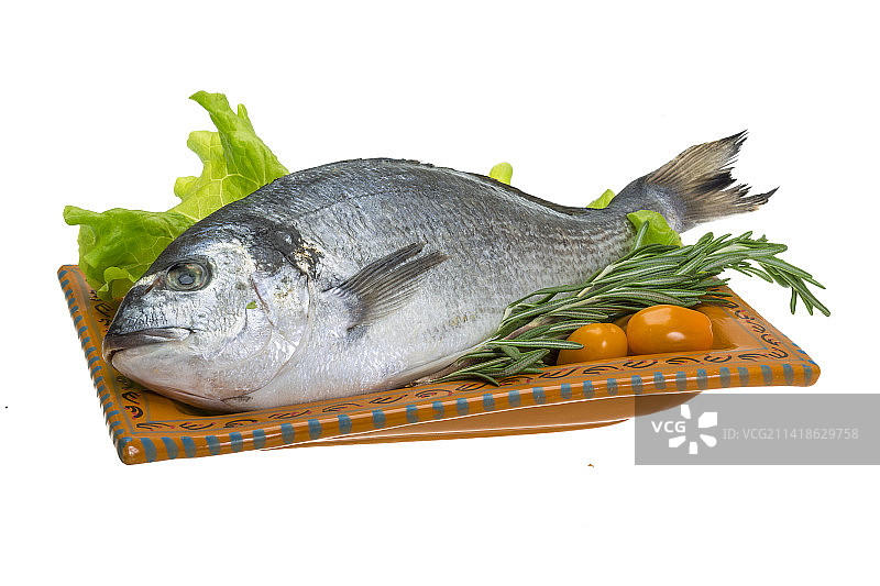 盘子里海豚鲷鱼的特写，罗马尼亚图片素材