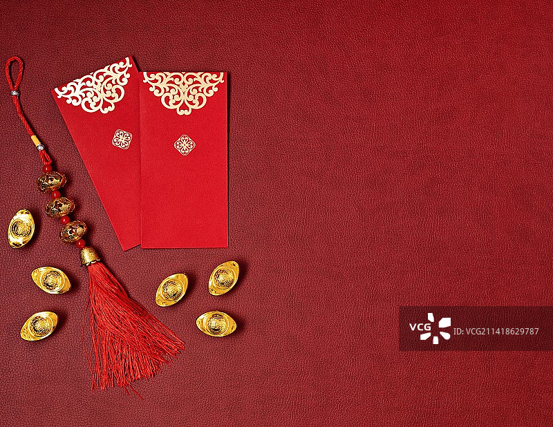 中国新年节日装饰，传统农历新年红包，中国图片素材
