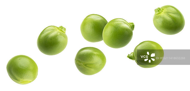 白色背景上的绿色豌豆特写图片素材