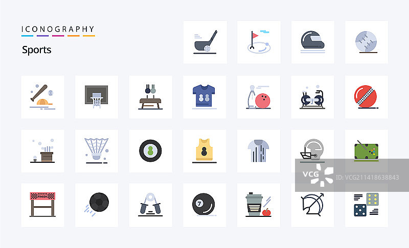 25个运动扁平彩色图标包图片素材