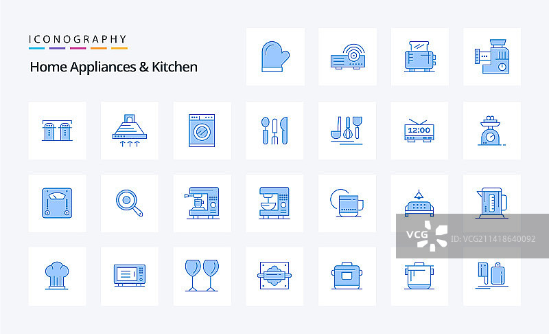 25个蓝色家电和厨房图标包图片素材