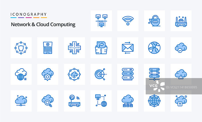 25个网络和云计算蓝色图标包图片素材