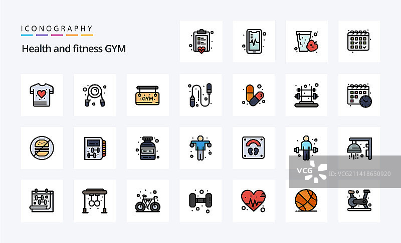 25个健身房线性填充风格图标包图片素材