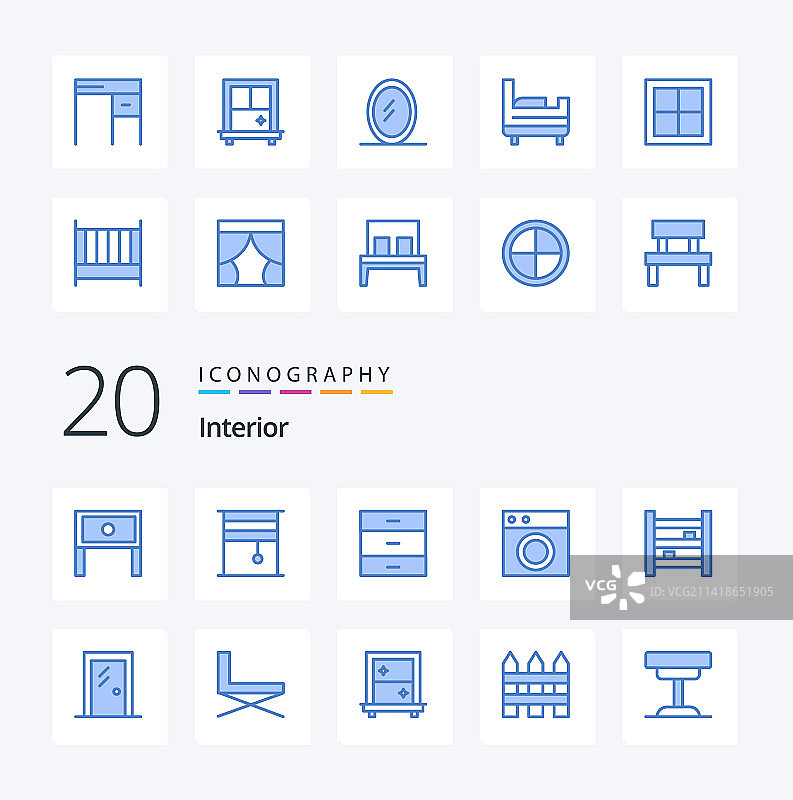20个室内蓝色彩色图标包，如机器图片素材