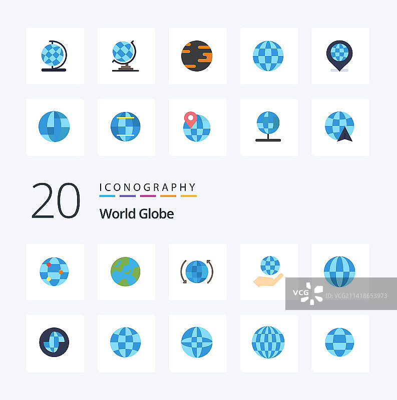20个互联网相关扁平彩色地球图标图片素材