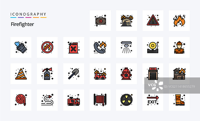 25个消防员线性填充风格图标包图片素材