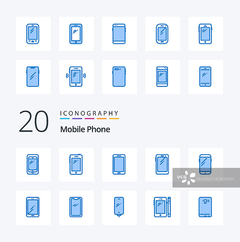 20个手机蓝色图标包，例如手机图片素材