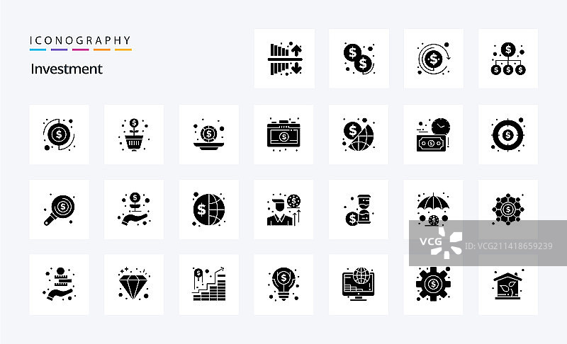 25投资固体字形图标包图片素材