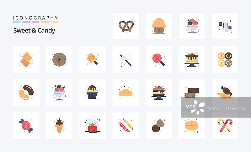 25个糖果扁平风格彩色图标包图片素材