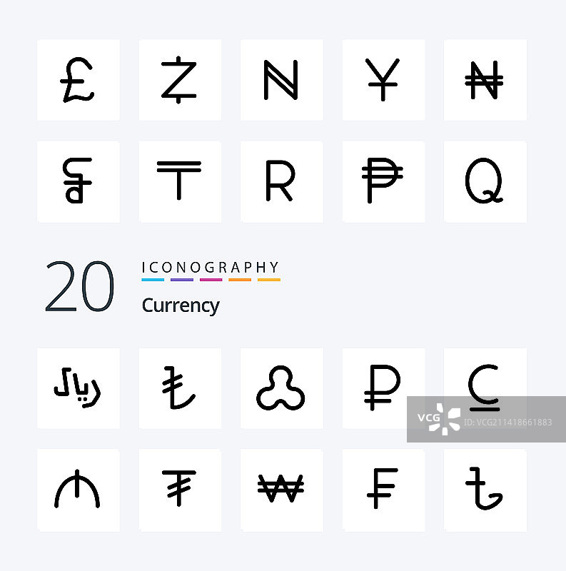 20个货币线性图标包，如硬币图片素材