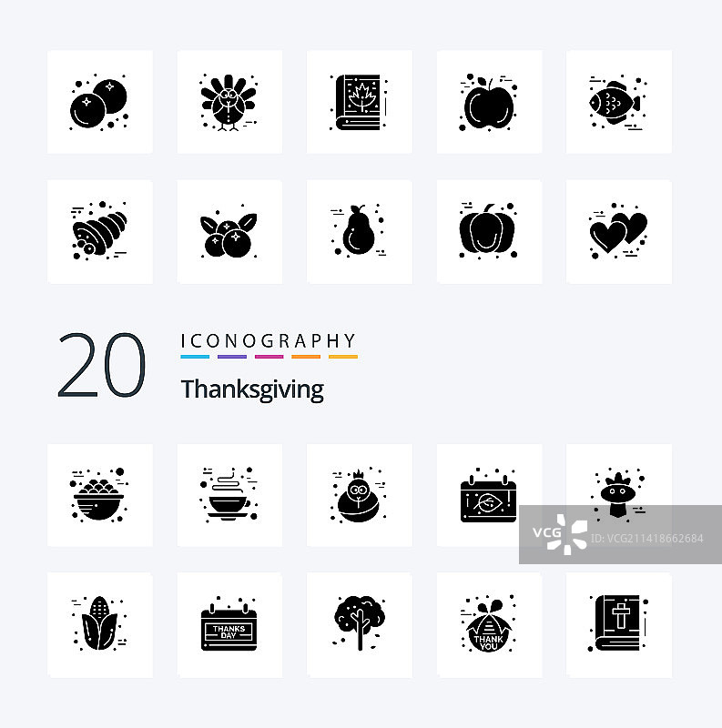 20个感恩节实心字形图标包，如鸟类图片素材