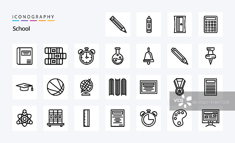25个学校线性图标合集图片素材