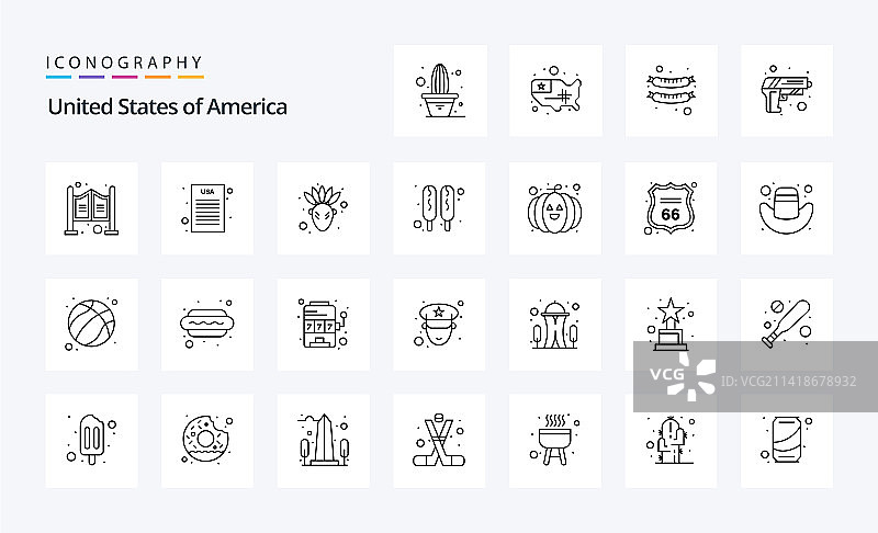25个美国线条图标包图片素材
