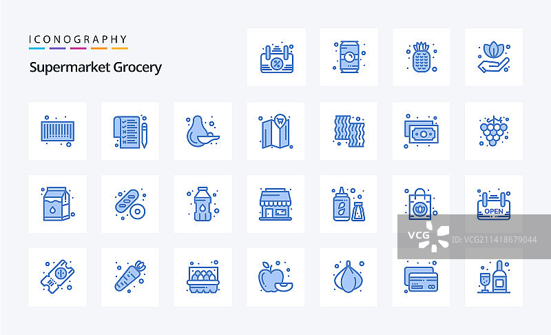 25个蓝色食品杂货图标包图片素材