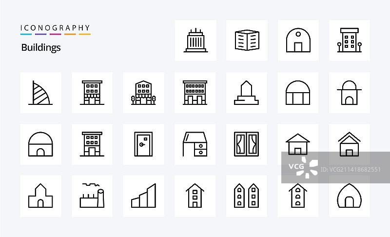 25个建筑线性图标包图片素材