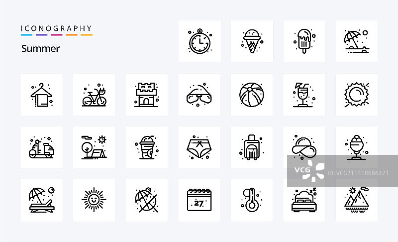 25个夏季线性图标包图片素材