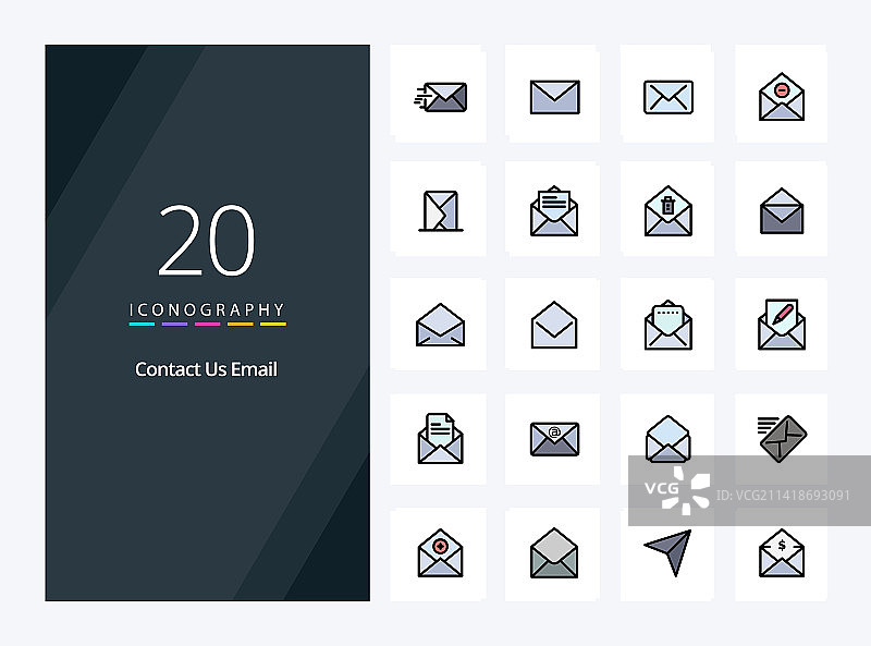 20个用于演示的电子邮件线性填充图标图片素材