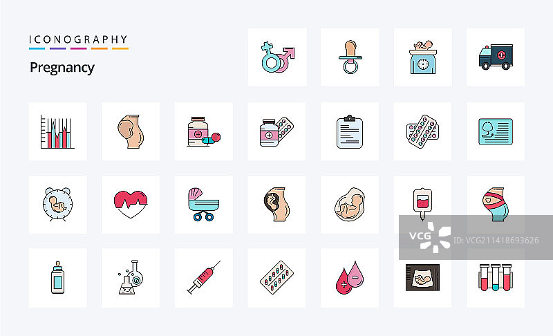 25个怀孕线性填充风格图标包图片素材