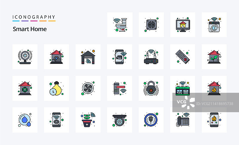 25个智能家居线性填充风格图标包图片素材