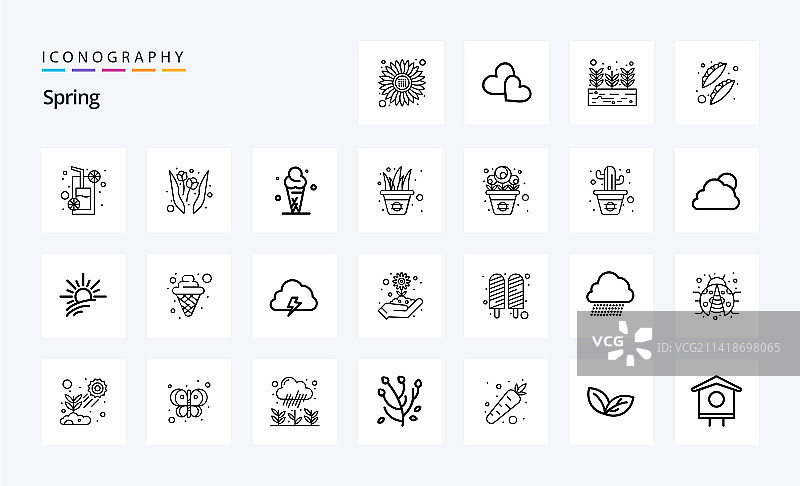 25个春季线性图标包图片素材