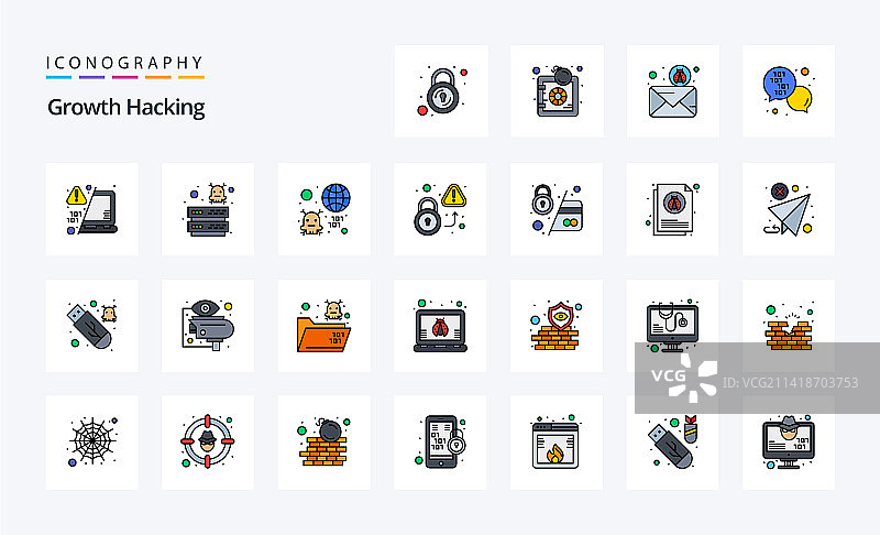 25个黑客线条填充风格图标包图片素材