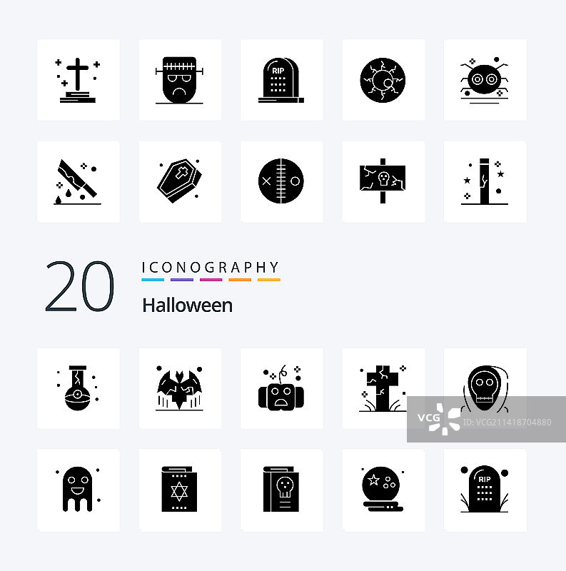 20个万圣节实体字形图标包，如坟墓图片素材