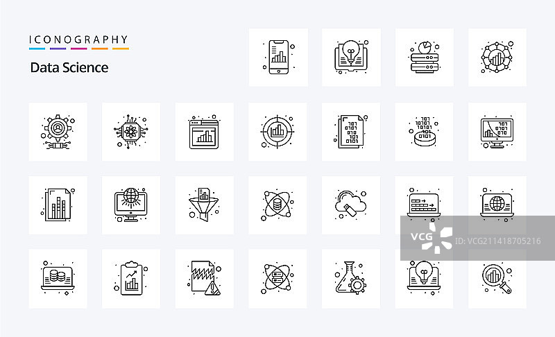 25个数据科学线性图标包图片素材
