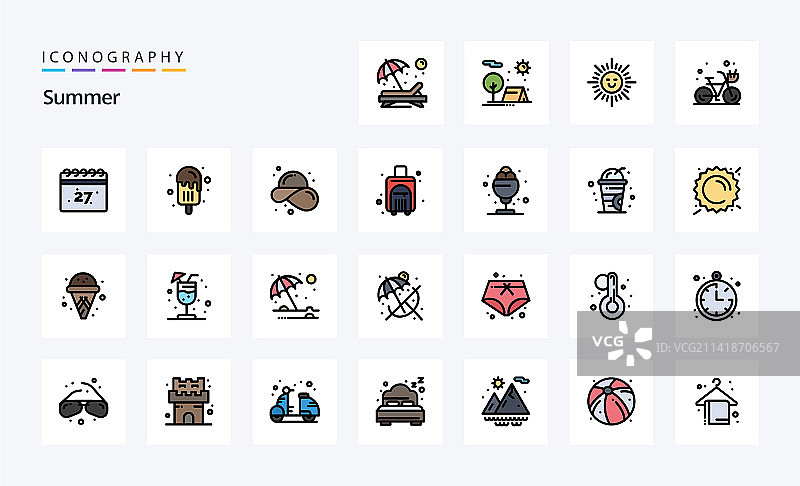 25个夏季线性风格图标包图片素材