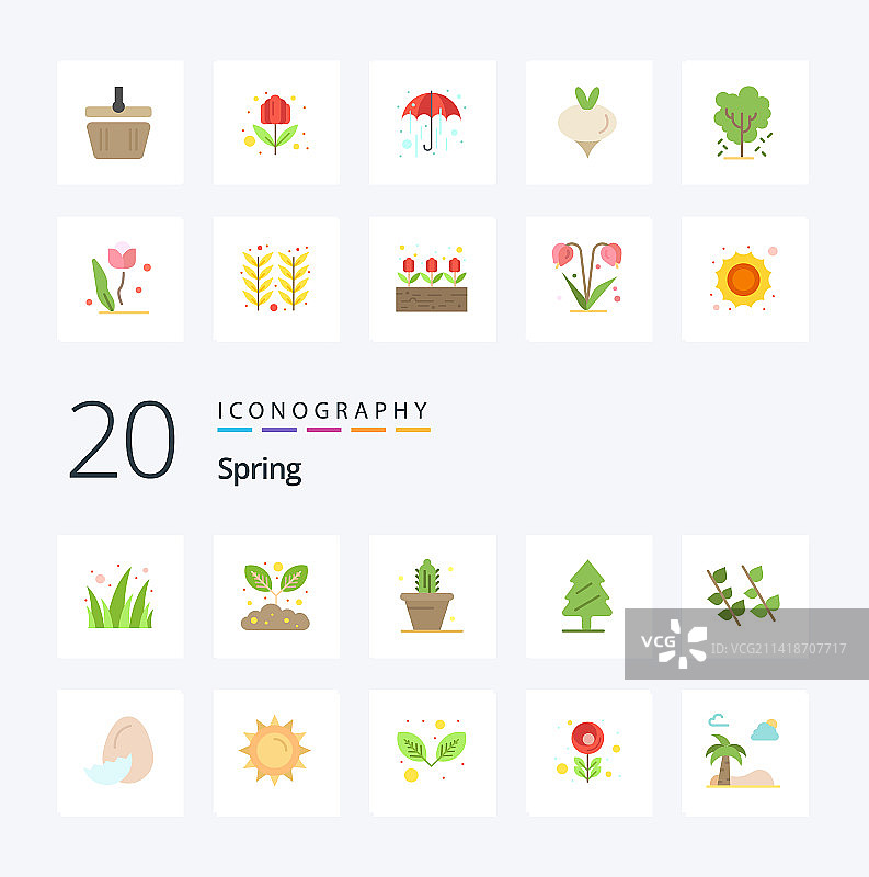 20个自然主题的春季扁平风格图标包图片素材