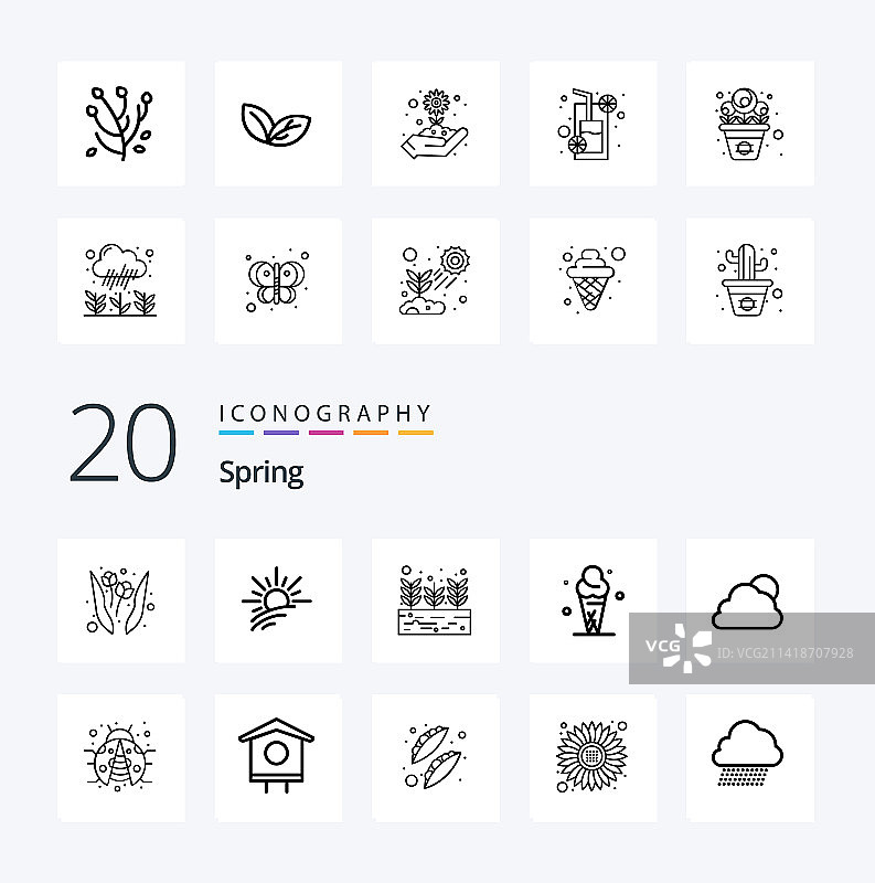 20个春季线性图标包，如阳光天空丰收图片素材