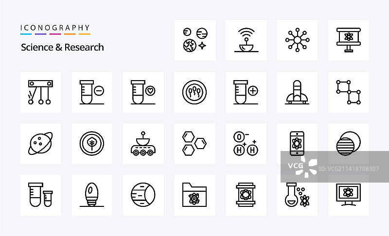 25个科学线性图标合集图片素材