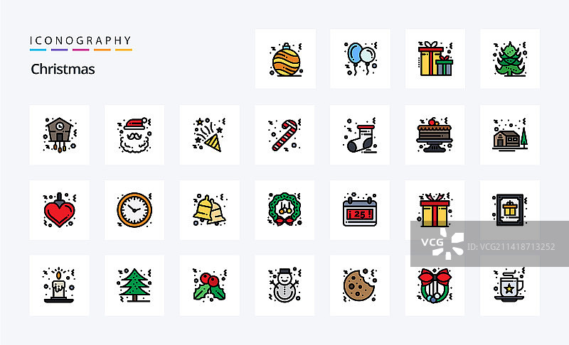 25个圣诞节线性填充风格图标包图片素材
