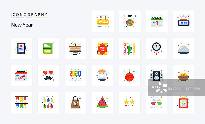25个新年彩色图标包图片素材
