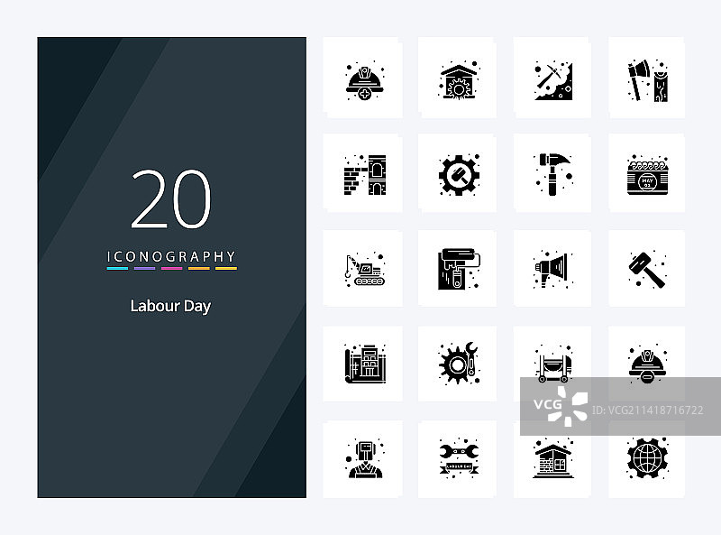 20个劳动节实体字形图标，用于演示图片素材