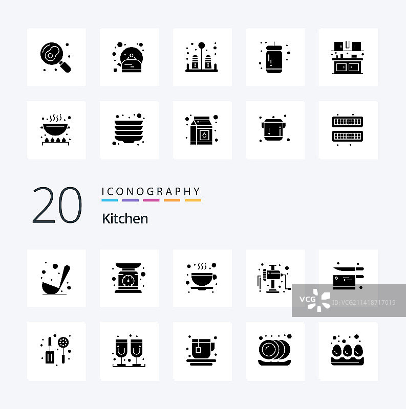 20个厨房实心字形图标包，如刀具图片素材