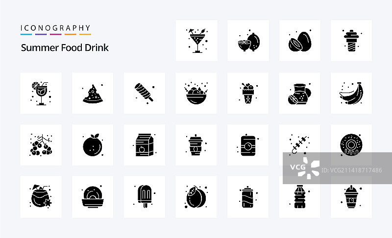 25个夏季食品饮品实体字形图标包图片素材