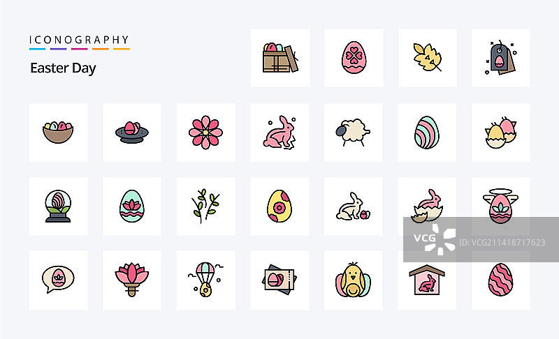 25个复活节线性填充风格图标包图片素材