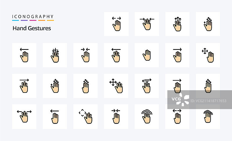 25个手势线性填充风格图标包图片素材