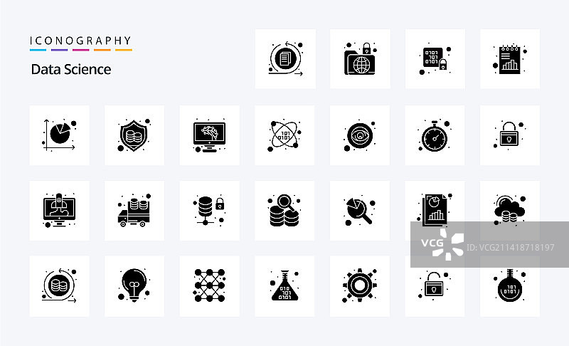 25个数据科学实心字形图标包图片素材
