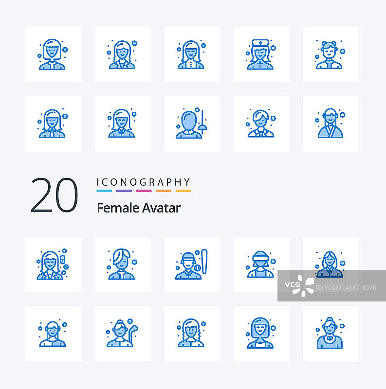 20个女性蓝色头像VR图标包图片素材