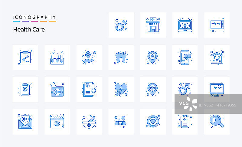 25个医疗保健蓝色图标包图片素材