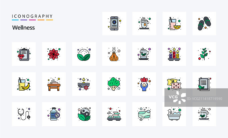 25个健康生活方式线性填充图标包图片素材