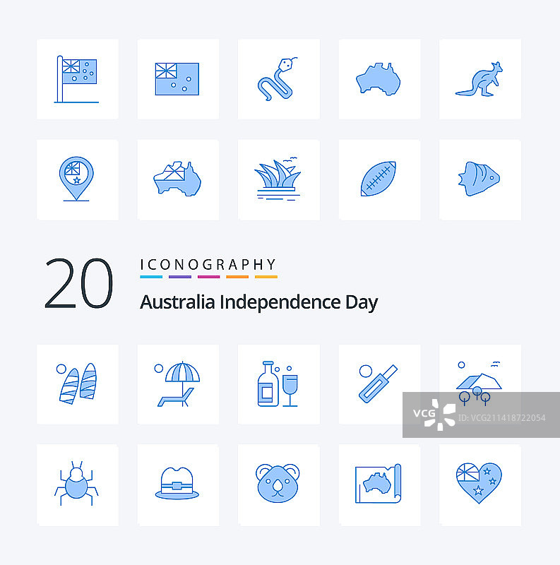 20个澳大利亚独立日蓝色图标图片素材