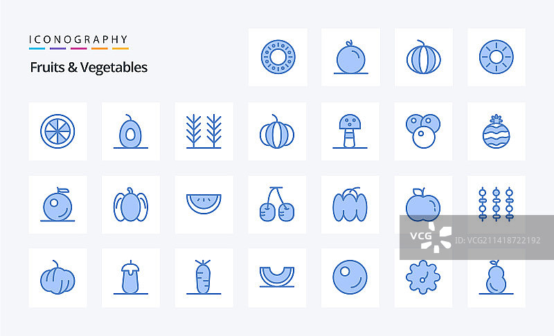 25个水果蔬菜蓝色图标包图片素材