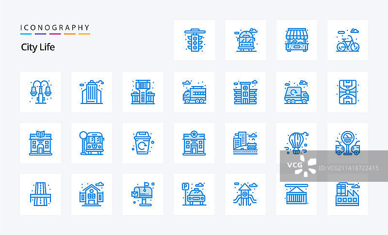 25个城市生活蓝色图标包图片素材