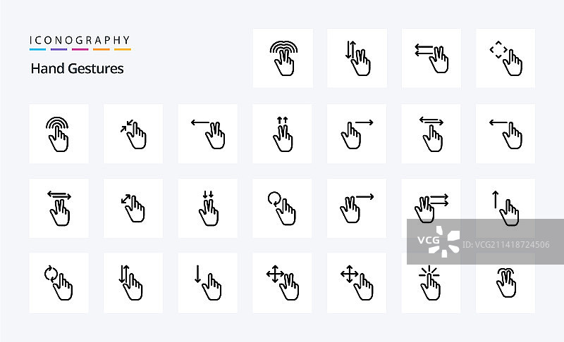 25个手势线性图标包图片素材