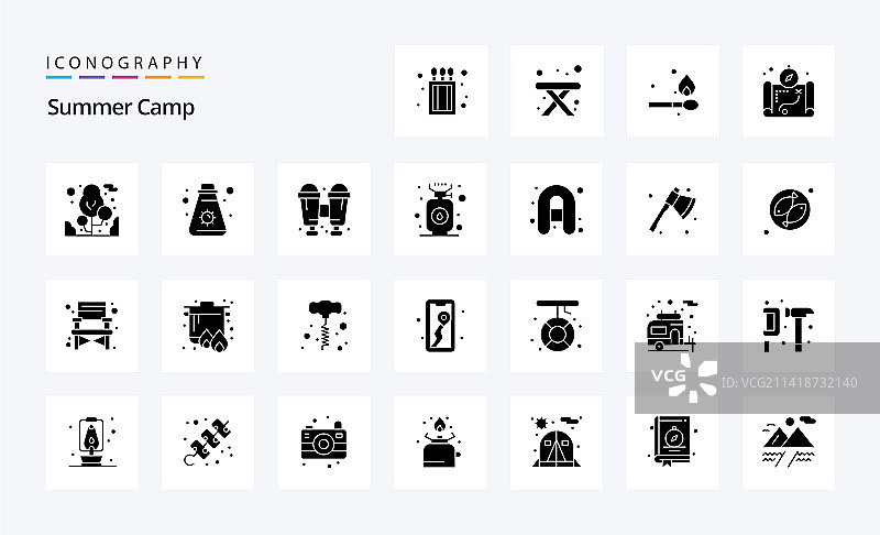 25 summer camp solid glyph icon pack图片素材