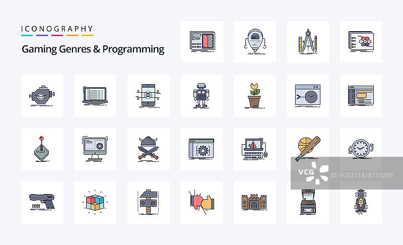 25种游戏类型和编程线条填充效果图片素材